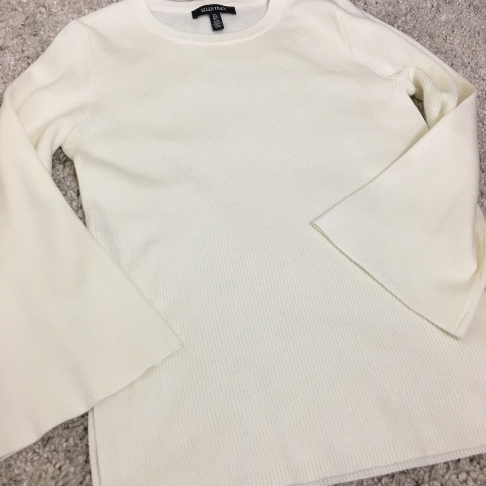Ellen Tracy Bell Sleeve Sweater Cream Large